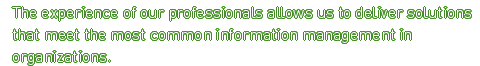 The experience of our professionals allows us to deliver solutions that meet the most common information management in organizations.